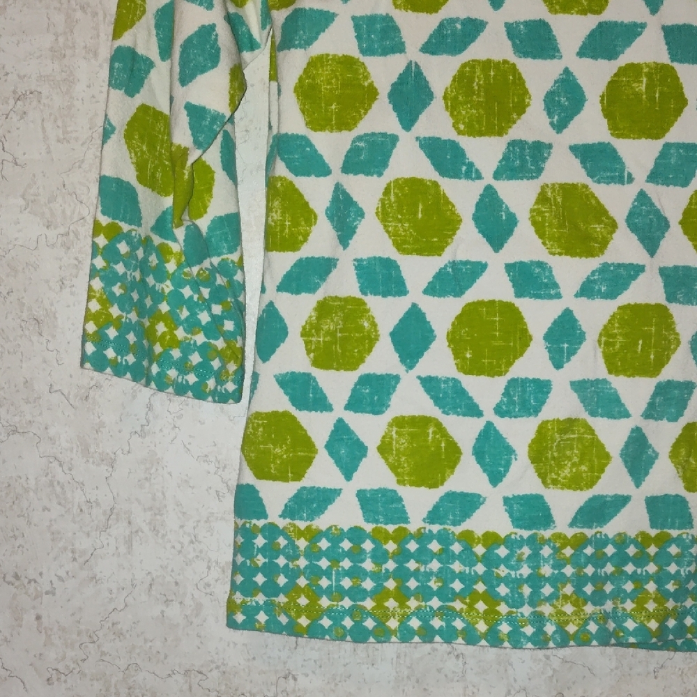 Ruby Rd. Long Sleeve Tee Green and Blue Geometric Pattern - Picture 2 of 7